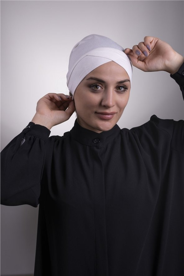 Krem Pratik Hazır Geçmeli İç Bone Viskon Kumaş Çapraz Boru Tek Bantlı 3005_40 - 2