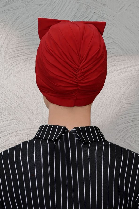 Kiremit Pratik Hazır Geçmeli Tesettür Bone Sandy Kumaş Fiyonklu Büzgülü 7010_05 - 2