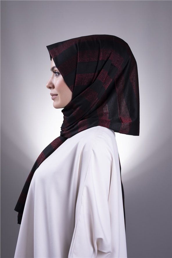 Bordo Düz Klasik Şal Viskon Kumaş Simli Şeritli 202100_16 - 3