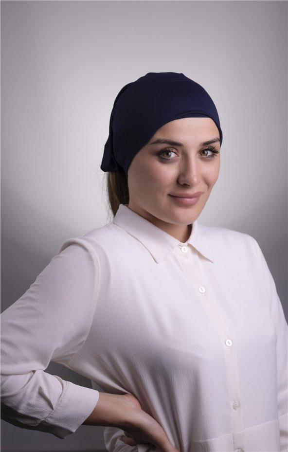 Lacivert Pratik Hazır Geçmeli İç Bone Viskon Kumaş Dikişsiz Boru Bone 3006_02 - 1