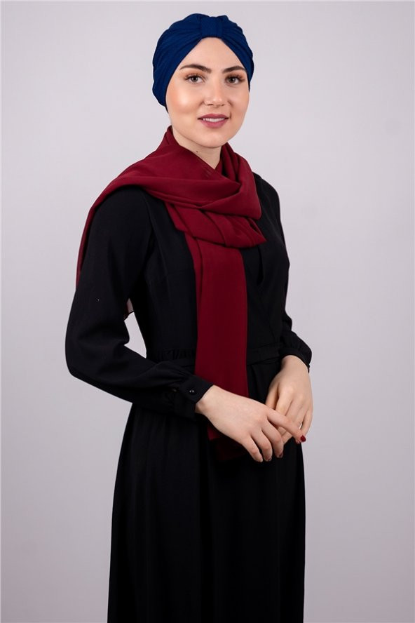 Lacivert Pratik Hazır Geçmeli Tesettür Bone Petekli Büzgülü 1204E_02 - 1