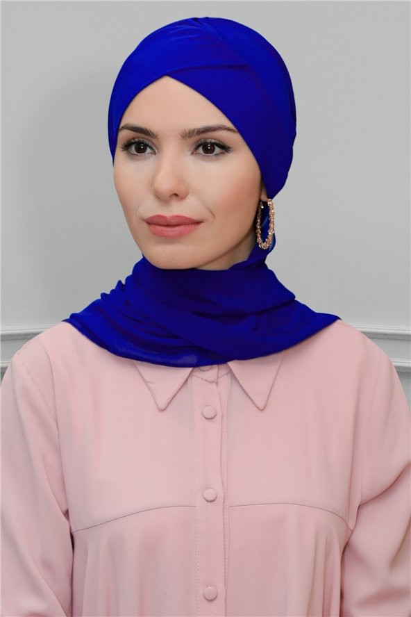 Saks M. Pratik Hazır Geçmeli Tesettür Bone Sandy Kumaş Çapraz Büzgülü Şifon Atkılı 1801A_24