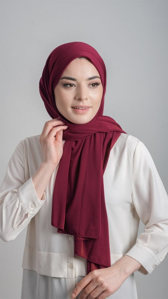 Bordo Pratik Hazır Geçmeli Eşarp Sandy Kumaş Sade 1817_16 - 1