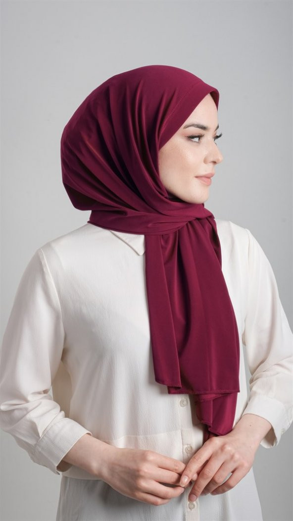 Bordo Pratik Hazır Geçmeli Eşarp Sandy Kumaş Sade 1817_16 - 2