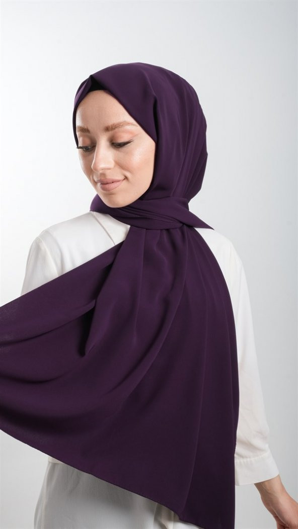 Mürdüm Düz Klasik Şal Medine İpeği Sade 202103_07