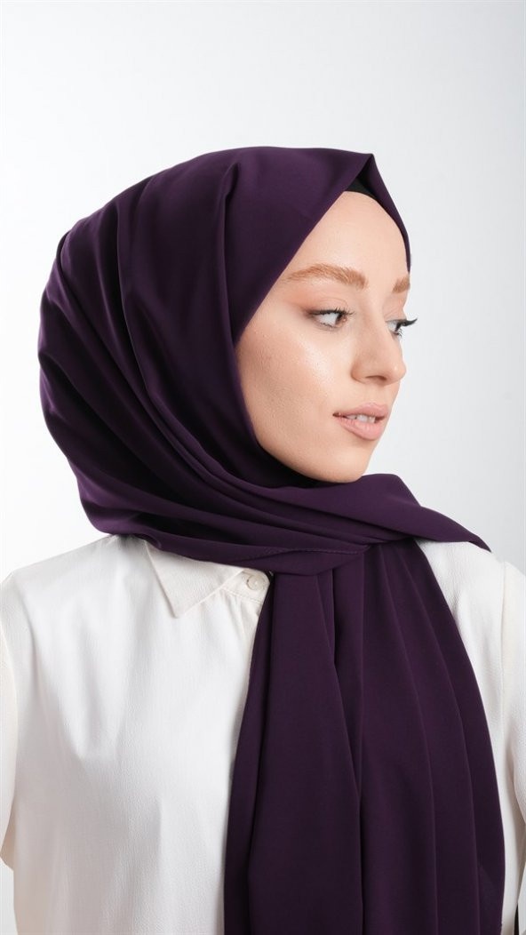 Mürdüm Düz Klasik Şal Medine İpeği Sade 202103_07 - 2