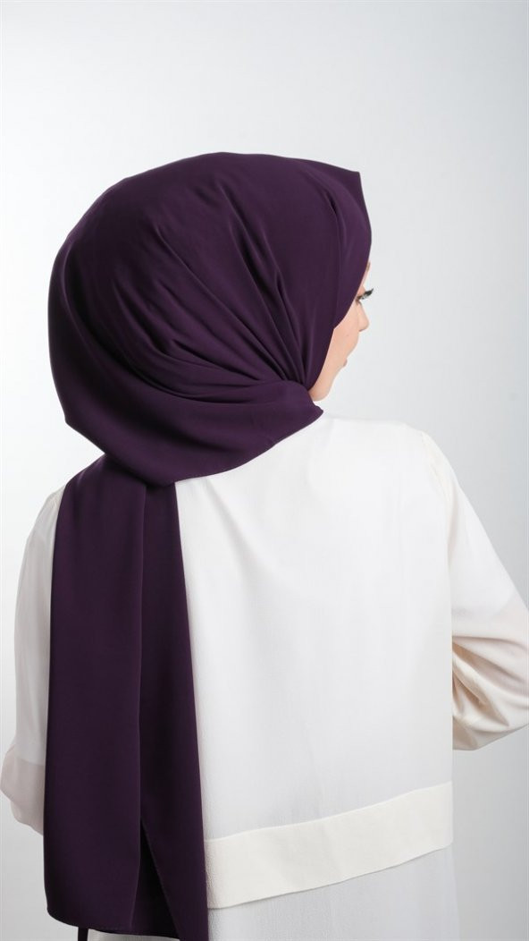 Mürdüm Düz Klasik Şal Medine İpeği Sade 202103_07 - 3