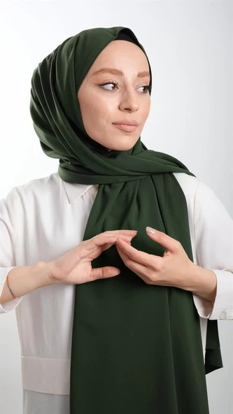 Haki Düz Klasik Şal Medine İpeği Sade 202103_09