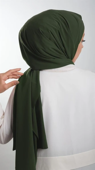 Haki Düz Klasik Şal Medine İpeği Sade 202103_09 - 2