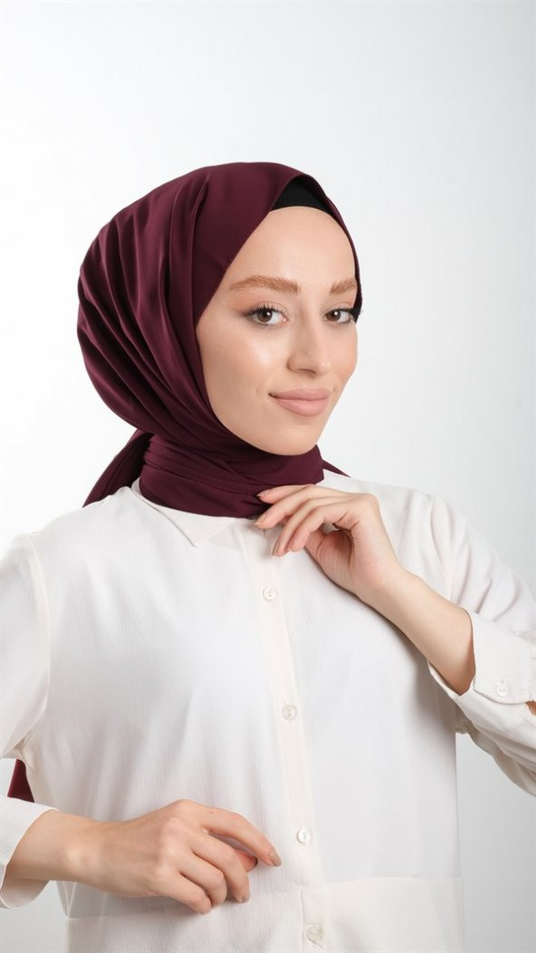 Koyu Bordo Düz Klasik Şal Medine İpeği Sade 202103_55