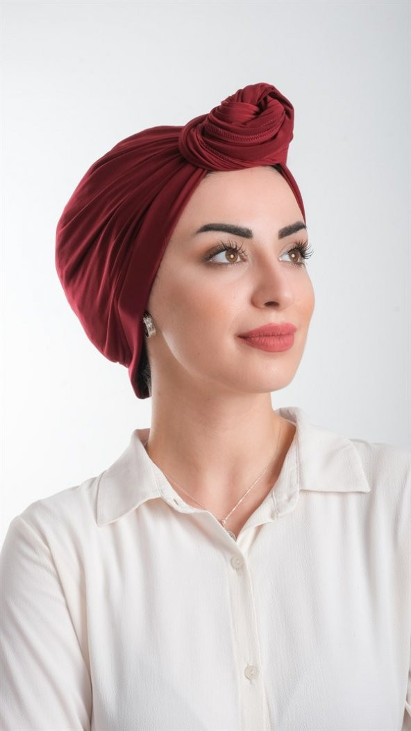 Bordo Pratik Hazır Geçmeli Tesettür Bone Kesik Elyaf Sade 2111_16 - 2