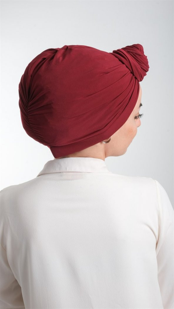 Bordo Pratik Hazır Geçmeli Tesettür Bone Kesik Elyaf Sade 2111_16 - 3