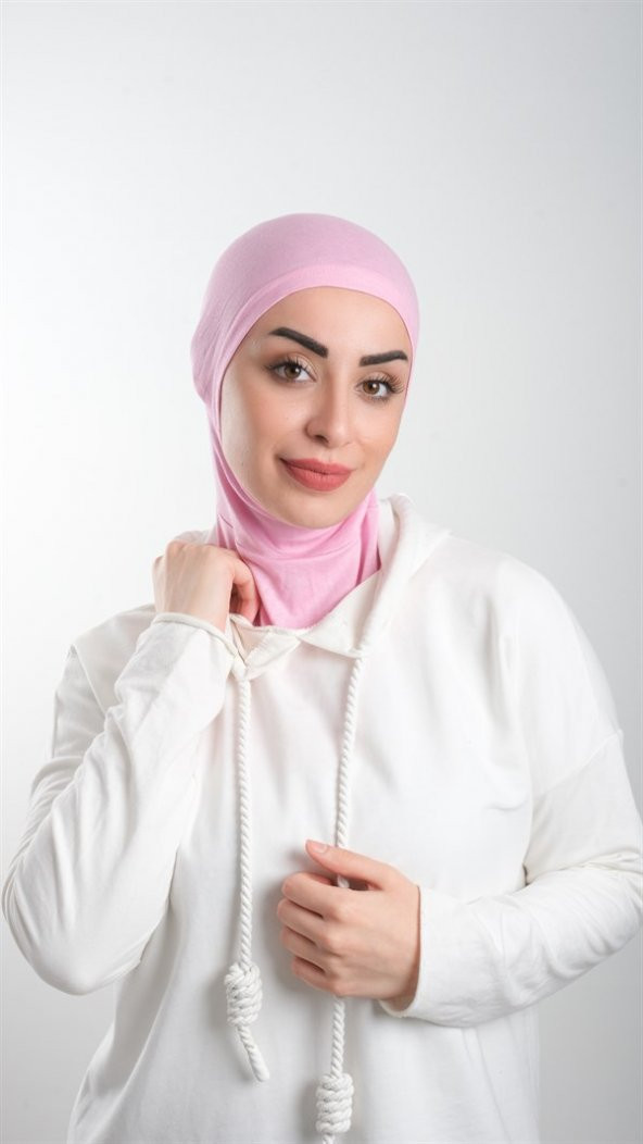 Pembe Pratik Hazır Geçmeli Tesettür Bone Sandy Kumaş Spor Hijab 2113_04