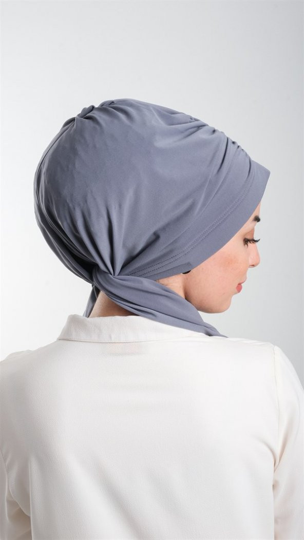 Füme Pratik Hazır Geçmeli Tesettür Bone Kesik Elyaf Sade 2111_25 - 3