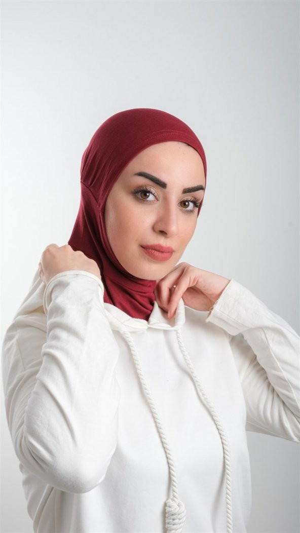 Bordo Pratik Hazır Geçmeli Tesettür Bone Sandy Kumaş Spor Hijab 2113_16 - 1