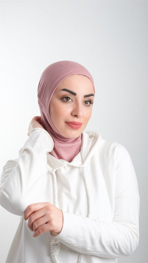 Gül Kurusu Pratik Hazır Geçmeli Tesettür Bone Sandy Kumaş Spor Hijab 2113_18 - 1