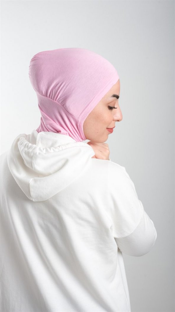 Pembe Pratik Hazır Geçmeli Tesettür Bone Sandy Kumaş Spor Hijab 2113_04 - 2