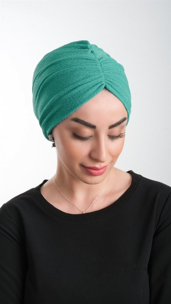 Petrol Yeşili Pratik Hazır Geçmeli Tesettür Bone Fukuro Simli Büzgülü 2116_19 - 2