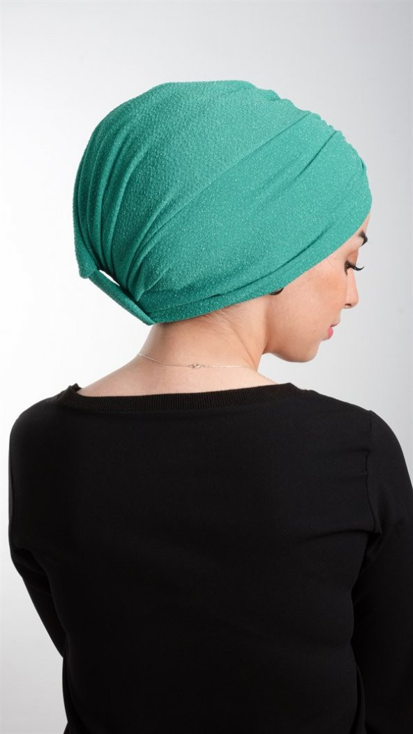 Petrol Yeşili Pratik Hazır Geçmeli Tesettür Bone Fukuro Simli Büzgülü 2116_19 - 3