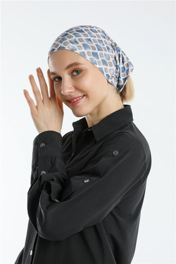 Lacivert Pratik Hazır Geçmeli Tesettür Bone Sandy Kumaş Geometrik 2117_02 - 3