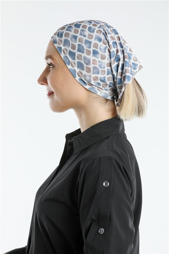 Lacivert Pratik Hazır Geçmeli Tesettür Bone Sandy Kumaş Geometrik 2117_02 - 4