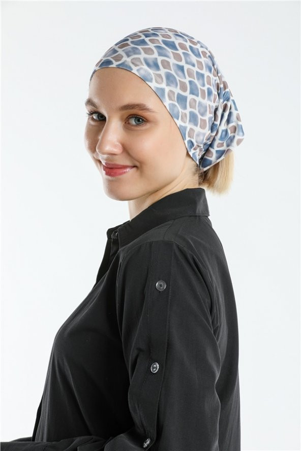 Lacivert Pratik Hazır Geçmeli Tesettür Bone Sandy Kumaş Geometrik 2117_02 - 5