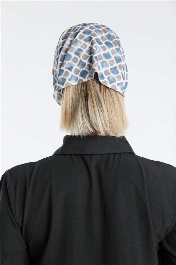 Lacivert Pratik Hazır Geçmeli Tesettür Bone Sandy Kumaş Geometrik 2117_02 - 6