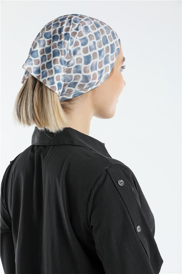 Lacivert Pratik Hazır Geçmeli Tesettür Bone Sandy Kumaş Geometrik 2117_02 - 7