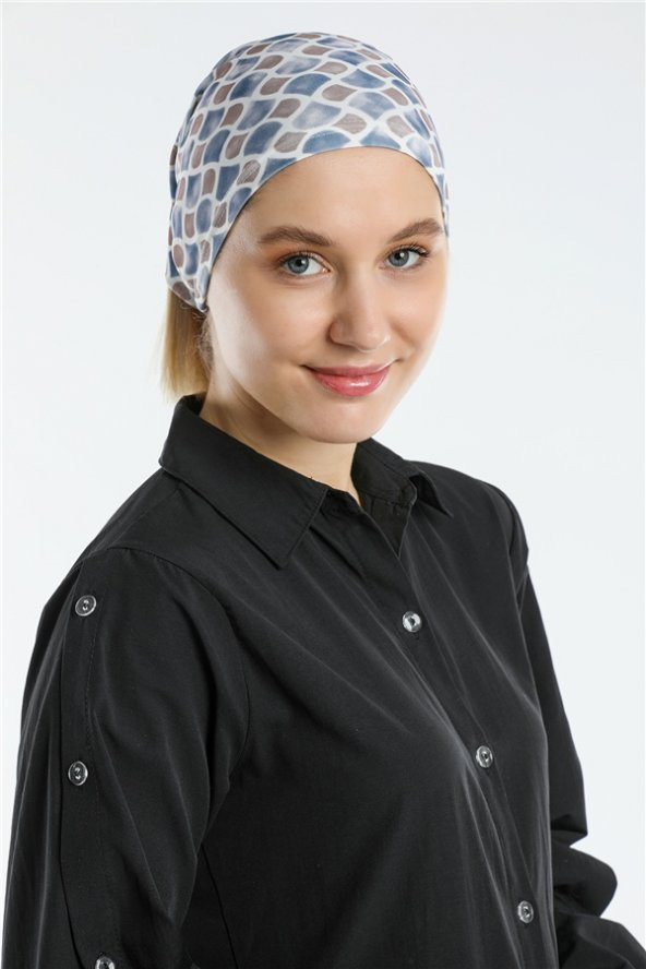 Lacivert Pratik Hazır Geçmeli Tesettür Bone Sandy Kumaş Geometrik 2117_02 - 8