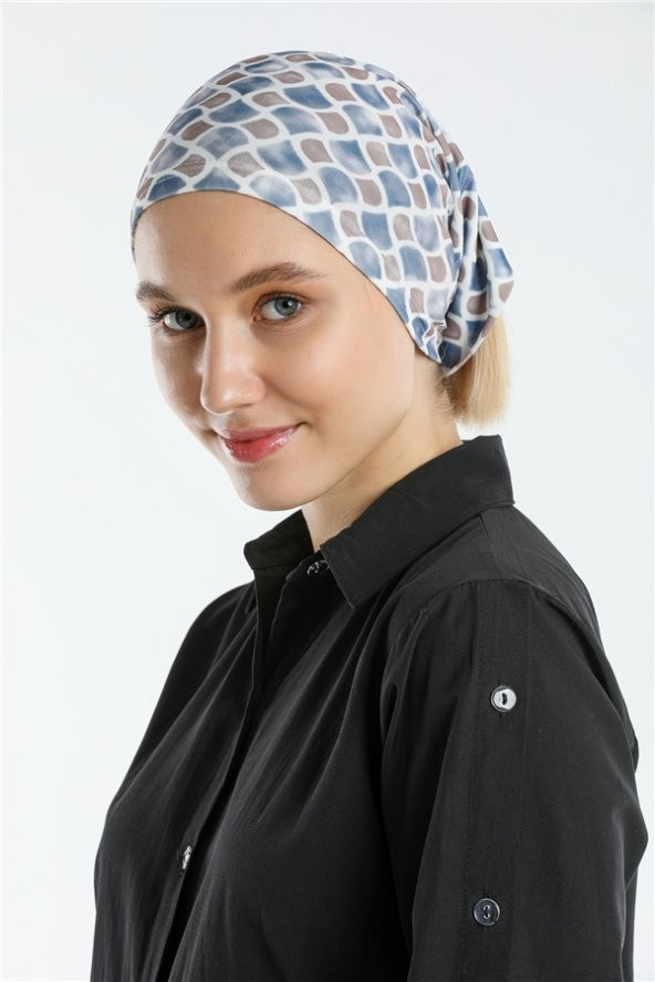 Lacivert Pratik Hazır Geçmeli Tesettür Bone Sandy Kumaş Geometrik 2117_02 - 10