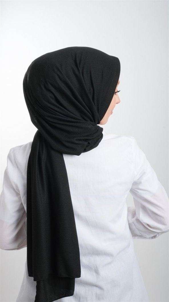 Siyah Pratik Hazır Geçmeli Tesettür Şal Örme Kumaş Sade 2118_01 - 3