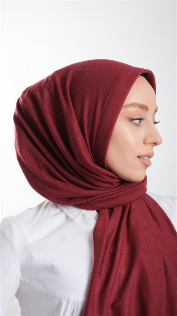 Bordo Pratik Hazır Geçmeli Tesettür Şal Örme Kumaş Sade 2118_16 - 2