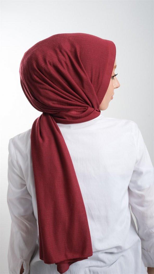 Bordo Pratik Hazır Geçmeli Tesettür Şal Örme Kumaş Sade 2118_16 - 3