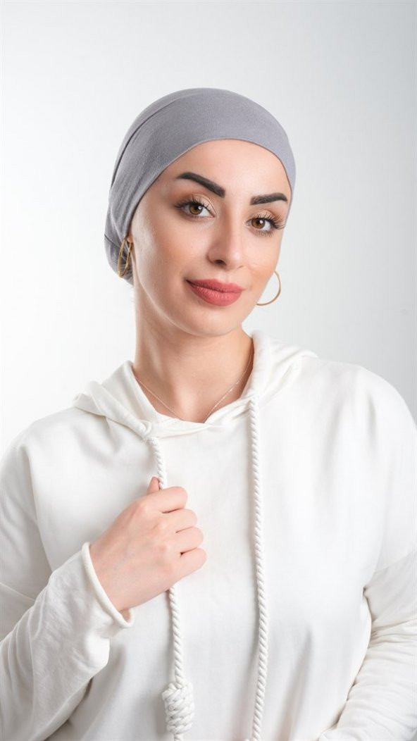Gri Pratik Hazır Geçmeli Tesettür Bone Viskon Kumaş Sade 3003_15