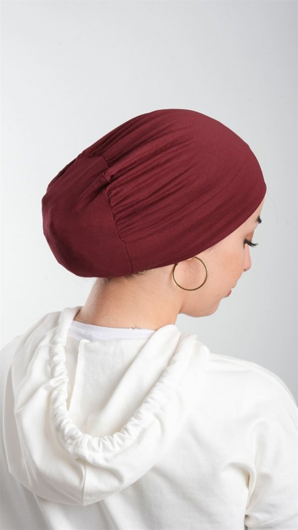 Bordo Pratik Hazır Geçmeli Tesettür Bone Viskon Kumaş Sade 3003_16 - 2