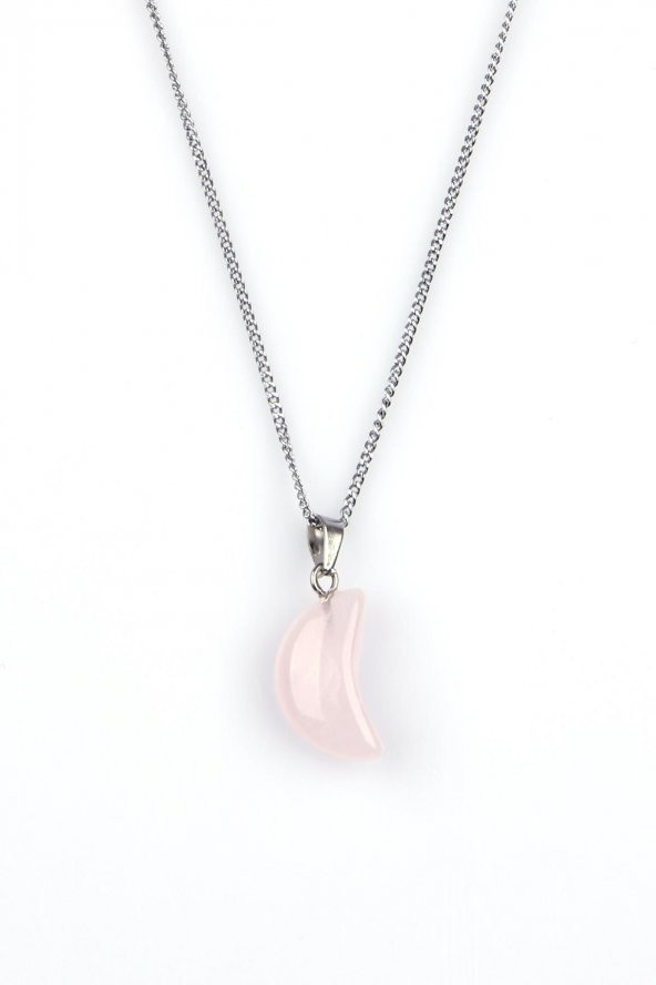 Pembe Kuvars Doğal Taş Ay Model Kolye ürün görseli
