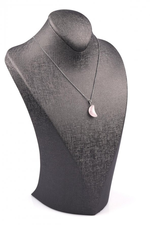 Pembe Kuvars Doğal Taş Ay Model Kolye - Resim 2