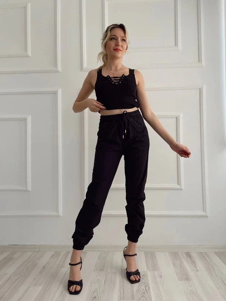 Kadın Beli Tünelli Pantolon Siyah - Resim 2