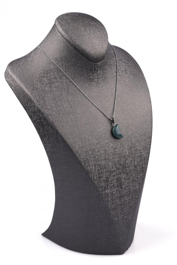 Yosun Akik Doğal Taş Ay Model Kolye - Resim 2