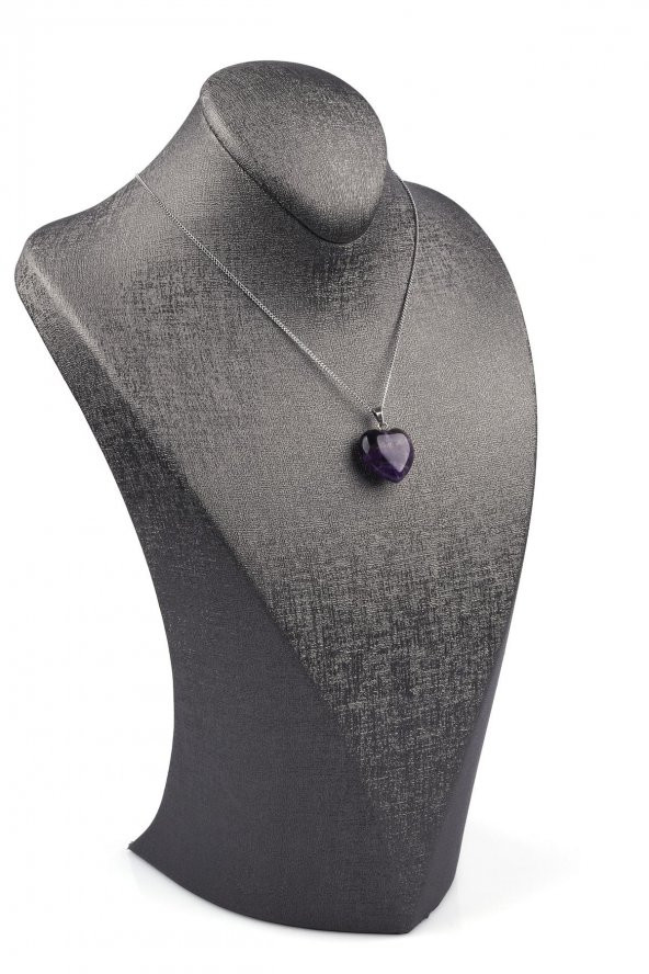 Ametist Doğal Taş Kalp Model Kolye - Resim 2