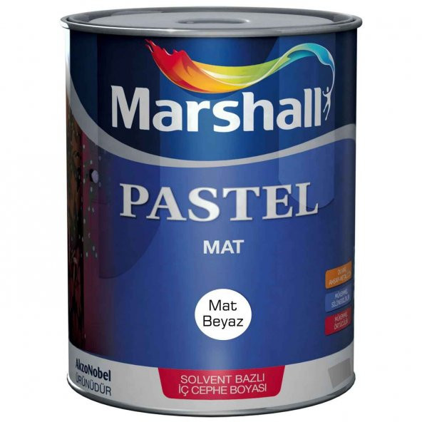MARSHALL Pastel Mat Ahşap-Metal-Duvar Boyası BEYAZ 0.75Lt=1Kg-Tam Silinebilir-Saten Dokulu