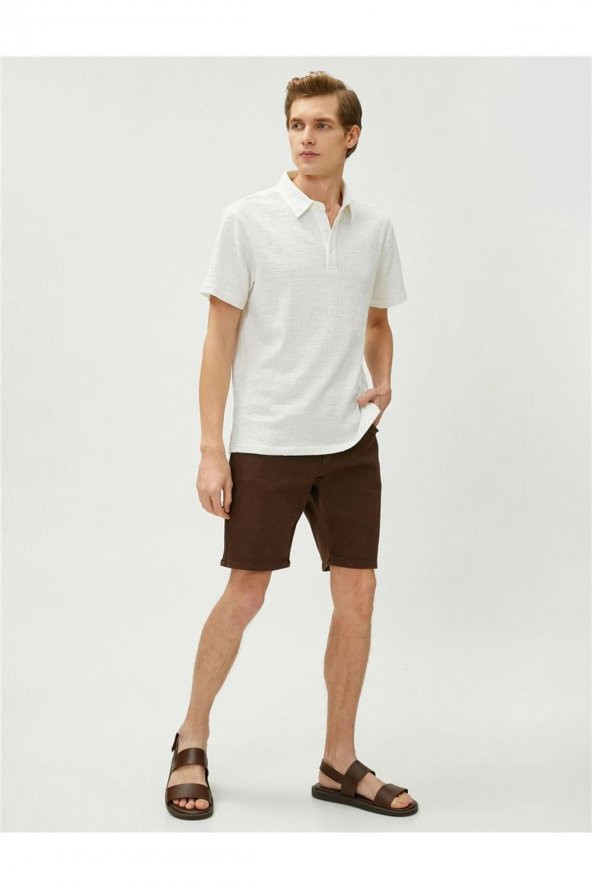 3sam10074mk 010 Ekru Erkek Pamuk Jersey Kısa Kol Polo Yaka T-shirt - 2