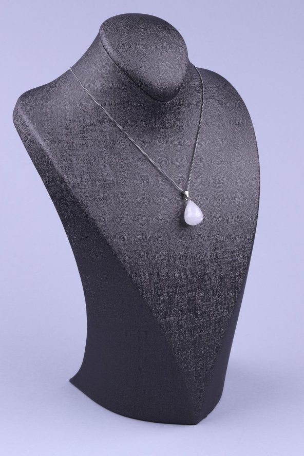 Kristal Kuvars Doğal Taş Damla Model Kolye - Resim 2