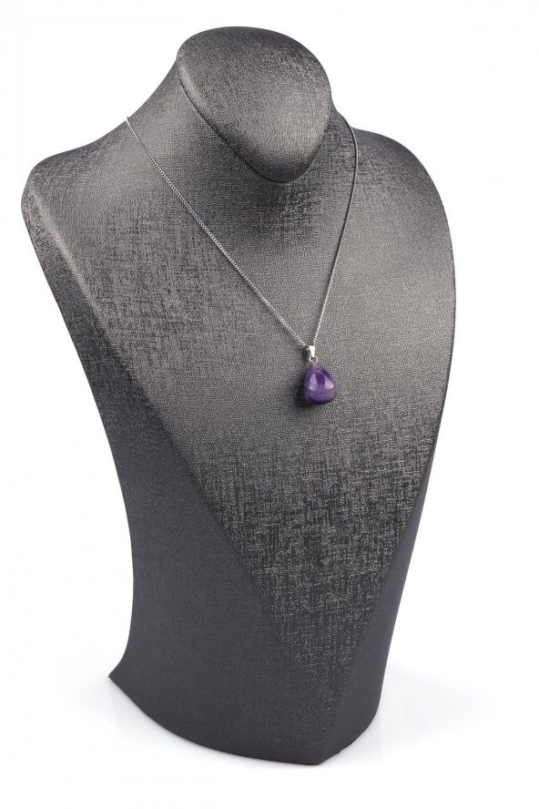 Ametist Doğal Taş Damla Model Kolye - Resim 2