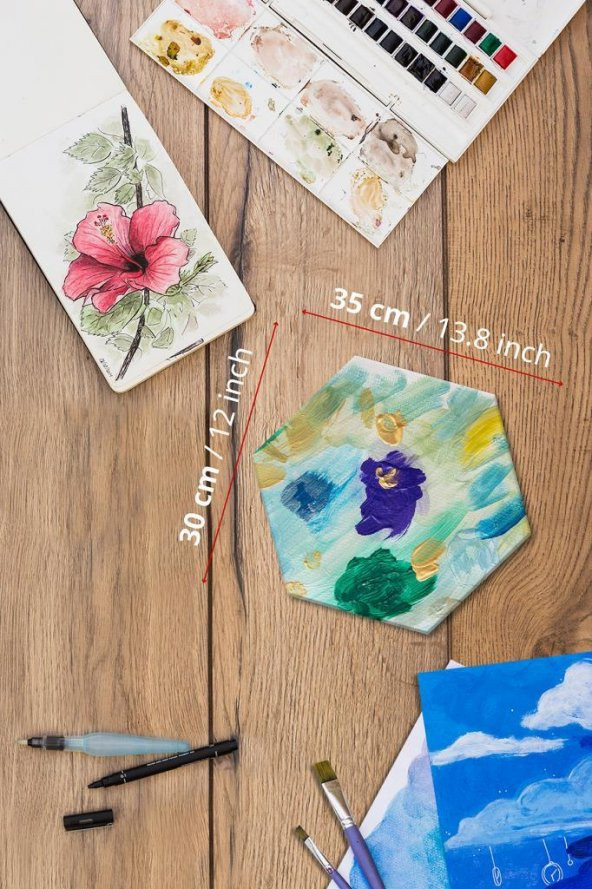 30x35 cm Pres Kompozit Altıgen Tuval 9lu Set