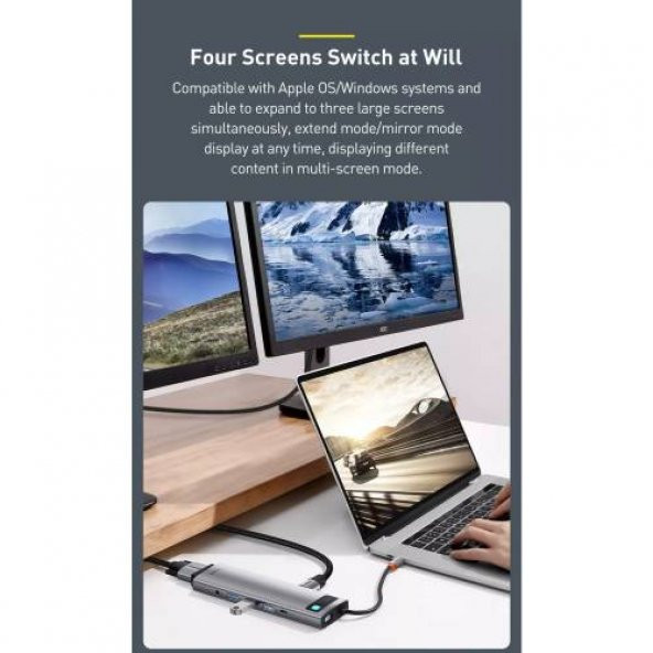BASEUS 11in1 100W Type C Çoğaltıcı Çevirici Adaptör, 3xUSB, 2x HDMİ, 1x RJ45, 1x VGA, 1x3.5MM - 5