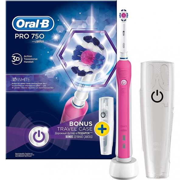 Oral-B Pro 750 Şarj Edilebilir Diş Fırçası Seyahat Kabı Hediyeli Pembe - 1