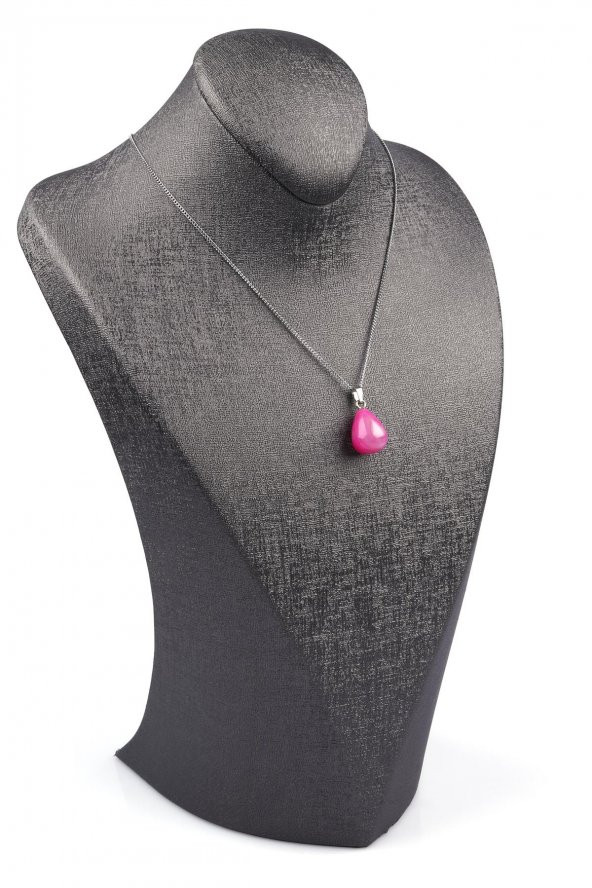 Pembe Akik Doğal Taş Damla Model Kolye - Resim 2
