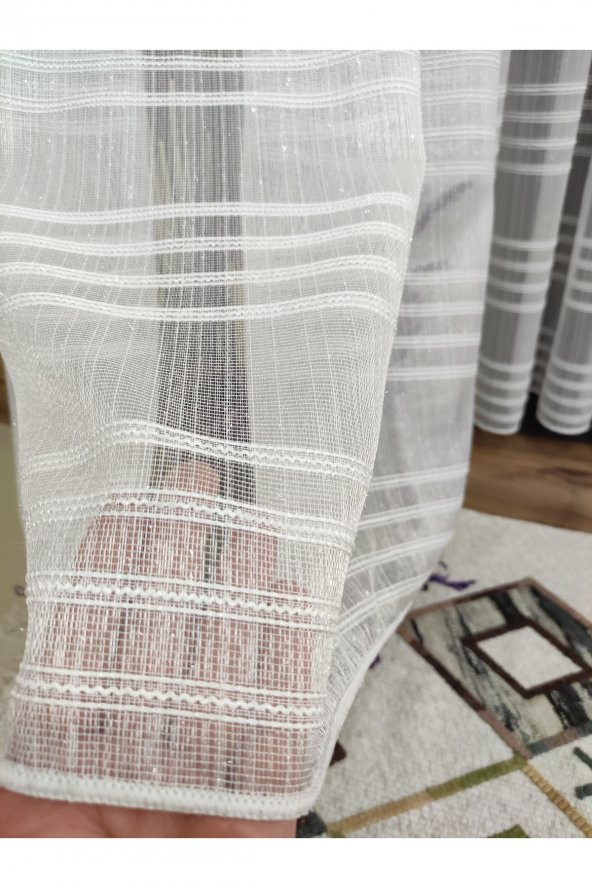 Yatay Çizgi Desenli Simli 1-2,5 Orta Pile Tül Perde - Resim 2