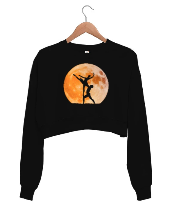 Moon Dance - Ay Işığında Dans Siyah Kadın Crop Sweatshirt